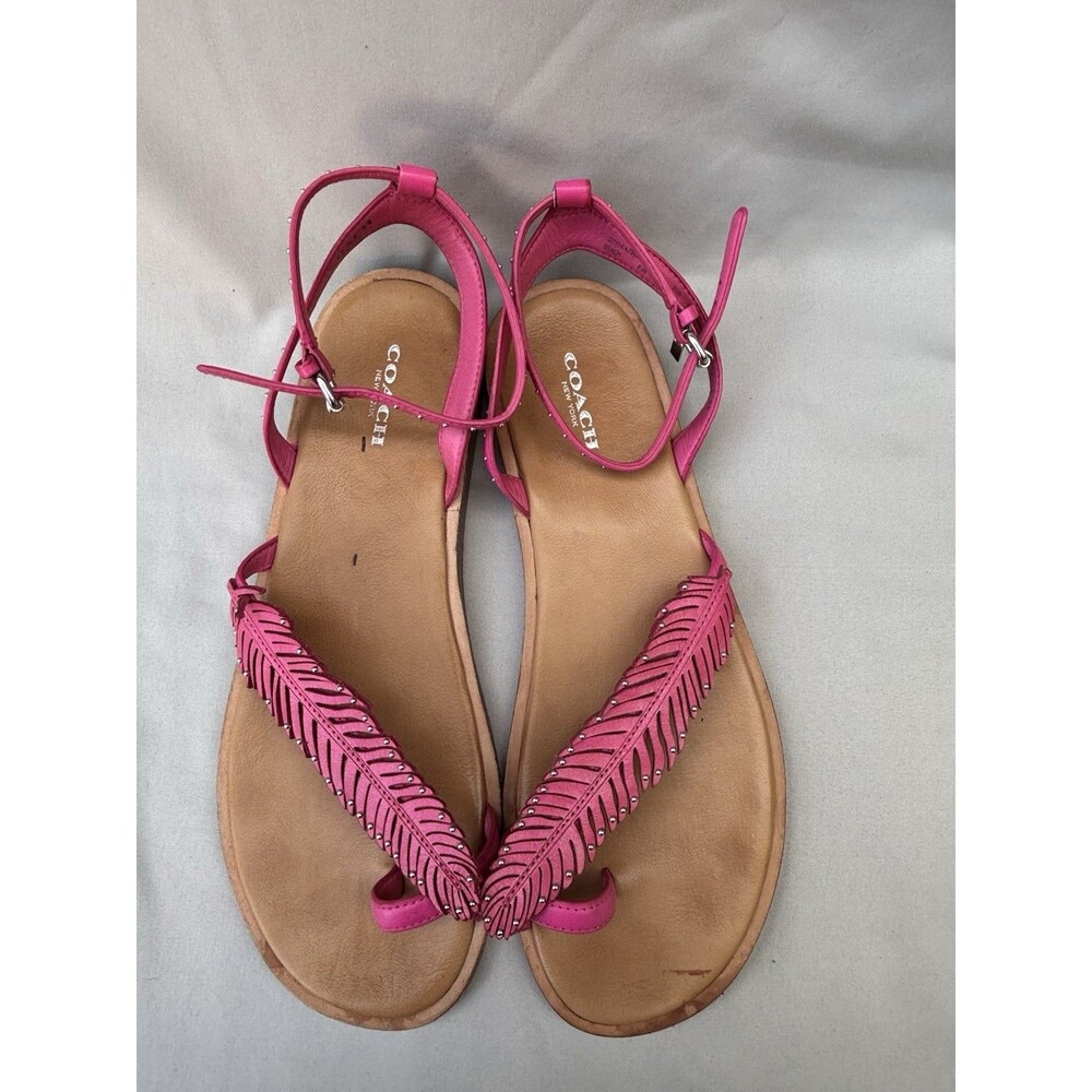 Coach Beach Semi Matte Calf Sandals Pink Ruby Size 9.5 M. Read A7866